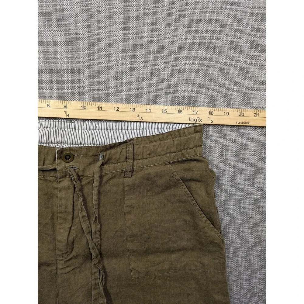 Sisters Pants Womens Large (34x26) Green Linen Wide Leg Cropped Drawstring